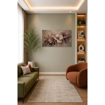 Tam Renk Pudra Gül Kurusu Çiçek Soyut Modern Floral Bej Dekoratif Kanvas Duvar Tablosu Pembe