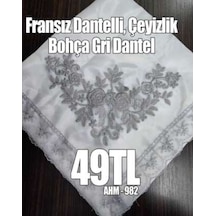 Fransız Dantelli Çeyizlik Bohça Gri Dantel Diğer