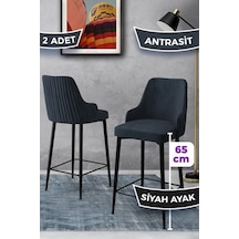 Canisa Tera Serisi 2 Antrasit Sandalye 65 Cm Ada Mutfak Bar Sandalyesi Babyface Kumaş Siyah Metal Ayaklı Sandalyeler Antrasit Ayaklar Siyah