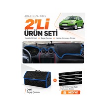 Ford Fiesta Tip 1 2002-2009 Uyumlu Torpido Örtüsü + Deri Bagaj Çantası + Sticker Seti - Siyah Mavi