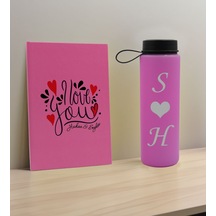 Bk Gift Sevgiliye Özel İsimli Pembe Defter Ve Cam Matara Hediye Seti-13, Sevgiliye Hediye, Sevgililer Günü, Yeni İş Hediyesi
