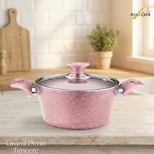 24 Cm Granit Derin Tencere Cam Kapak - Pembe Çok Renkli