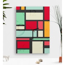 Kişiye Özel Mondrian Ahşap Tablo Duvar Saati-2