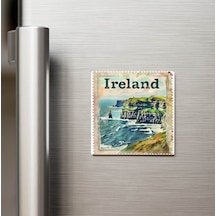 İrlanda Ireland - Posta Pulu Temalı Ülke - Baskılı Buzdolap Magneti Kare - 9x9 Cm
