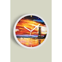Soyut - Bohem - Geometrik Temalı Modern Duvar Saati - 30cm - Önü Camlı Beyaz Kasa - Sessiz Mekanizma-jh0579 Beyaz