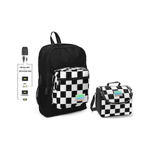 Coral High Siyah Damalı Okul Çantası ve Beslenme Çantası Seti - E