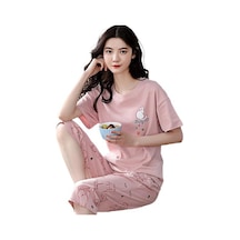 Pembe Salon Pijama O-boyun Uyku Nefes Kızlar Yaz Karikatür Baskı T-shirt Mahsul Pantolon Seti Günlük Giyim Pembe