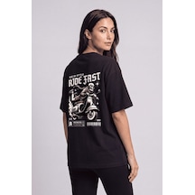 Black Nova Oversize Baskılı Unisex %100 Pamuk T-shirt Ride Fast Siyah