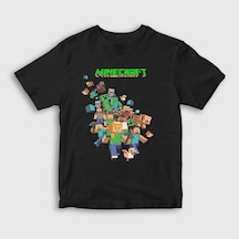 Presmono Unisex Çocuk All Minecraft T-shirt Siyah