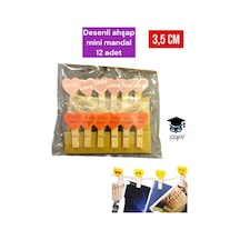 Desenli Ahşap Mini Mandal 12 Adet 3,5 Cm Süsleme Mandalı