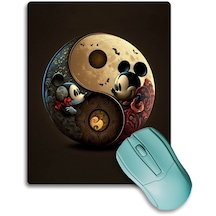 Sonictouch Kahverengi Miki Fare Ying Yang Temalı Kaydırmaz Gaming Oyuncu Dikişsiz Mouse Pad/ped 17x21cm