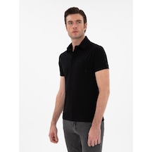 Siyah Slim Fit Polo Yaka Cepli T-shirt