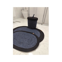 Jüt Hasır 3 Lü Banyo Paspas Takımı Bohem Tarzı Banyo Takımı Paspas:50x80/ 40x60 /sepet/25x25 Kırçılmavi Siyah Kırçılmavi Siyah