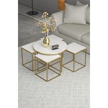 Reyo Falez Oval Lux 5'li Orta Ve Zigon Sehpa Seti Altın Beyaz