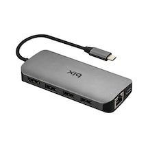 Bix BX10HB 5Gbps Type-C to 4K 30Hz HDMI Ethernet USB 3.0 PD SD TF Kart Okuyucu Dönüştürücü Adaptör Hub