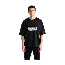 Paybuy Alaycılık Ve Espri Dili Baskılı Erkek Oversize Tişört Siyah