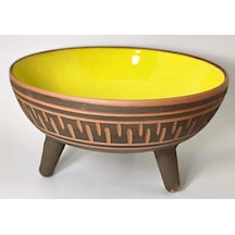 Dekoratif Sunum Kasesi, Seramik Ayaklı Sunum Kasesi, Servis Kasesi, Servis Tabağı, Kase, Tabak Sarı, 25 Cm
