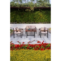 Neokas Bahce Mobilyası, Modern Balkon Mobilyası, Kafe Oturma Takımı, Teras Koltugu, 1+1+2+m Gri