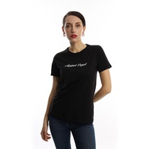 Kadın Minimal Project Basklı Tişört Siyah