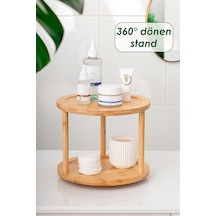 M9263-35 360 Döner Standlı Bambu Sunumluk Organizer-2 Katlı Baharatlık Düzenleyici Stand Ahşap