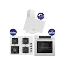 Flowart Digital QBL63CB+SC406-WFA+D087SA Beyaz 65 Cm Woklu Ocak Cam Ankastre Set