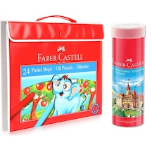 Faber-Castell Kuru Boya 24 Renk Metal Tüpte + Faber-Castell Çantalı Pastel Boya 24 Renk