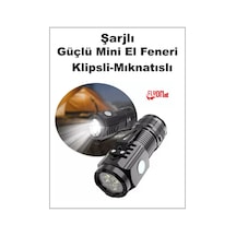 Ultra Mini Şarjlı El Feneri Mıknatıslı Klipsli 5 Fonksiyonlu Seyehat Kamp Ev Ofis 3 Xe Led Lamba Siyah