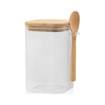 The Mia Bambu Kaşıklı Cam Saklama Kabı Kare 1050 Cc