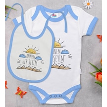 Bk Kids Annem Her Şeyim Tasarımlı Mavi Bebek Body Zıbın Ve Mama Ö Çok Renkli