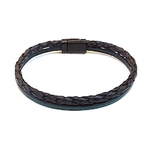 Pure Braid Core Tek Sıra Örgü Detaylı Erkek Hakiki Deri Bileklik-1412 Antrasit