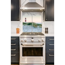 2' li 30x52 cm Deniz Feneri Desenli Cam Ocak Arkası Koruyucusu