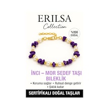 Sertifikalı İnci Ve Mor Sedef Taşı Bileklik Koruma Ve Ruhsal De Çok Renkli