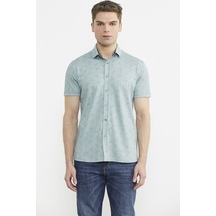 Slim Fit Baskılı Penye Gömlek - Yeşil Yeşil