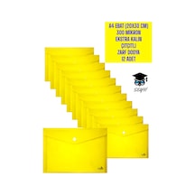 A4 Ebat 20x30 Cm 300 Mikron Ekstra Kalın Plastik Çıtçıtlı Zarf Dosya 12 Adet Sarı