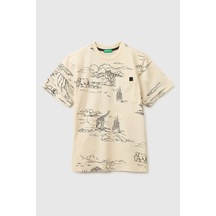 United Colors Of Benetton Erkek Çocuk Logo Etiket Detaylı Tamamı Baskılı T-shirt Bej 6-14 Yaş-2801