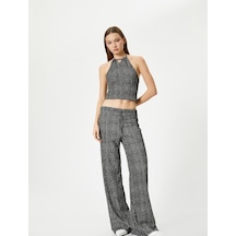 Koton Boyundan Bağlamalı Crop Atlet Slim Fit Siyah Desenli 4sal30130ık Siyah