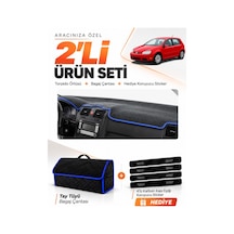 E-biz Volkswagen Golf 5 2003-2009 Uyumlu Torpido Örtüsü + Tay Tüyü Çanta - Siyah-mavi - Vw010