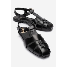Luvi Shoes Jandor Siyah Hakiki Deri Kadın Sandalet