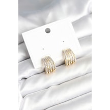Kaburga Model Zirkon Taşlı Pirinç Kadın Küpe Altın