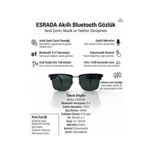 Esrada Akıllı Bluetooth Gözlük Sesli Çeviri Özellikli Mikrofonlu Uv400 Polarize Güneş Gözlüğü Es255 C01 55-18-140