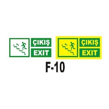 Fosforlu & Düz Levha Çıkış Exıt Yönlendirme Sol Merdiven Yukarı