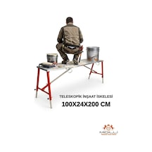 Alüminyum Gövdeli Çelik Ayaklı Teleskopik Katlanır İnşaat İskelesi - 400 Kg Taşıma Kapasitesi 100x24x200cm