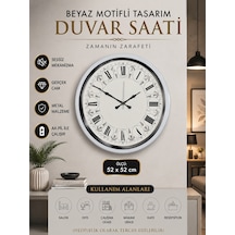 Beyaz Motifli Tasarım 52 Cm Metal Duvar Saati