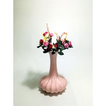 32 Cm Tırtıklı Şişman Seramik Pembe Çiçekli Vazo