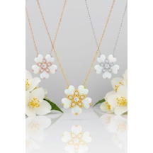 925 Ayar Papatya Silver Beyaz Kalp Opal Yasemin Çiçeği Kolye.rose.gold.rodaj Gümüş