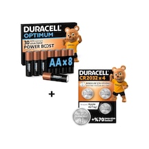 Duracell Optımum Aa Alkalin Kalem Pil 8'li Paket & Cr 2032 Lityum Düğme Pil 4'lü Paket