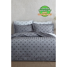 Evlen Home Ash Pike Takımı Yatak Örtüsü Seti Çift Kişilik Pamuklu 3 Parça Yumuşak Günlük Gri