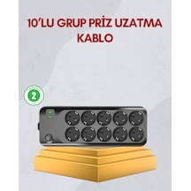 Mey İthalat 10 Prizli Uzatma Kablosu Termal Koruma Usb Type-c Hızlı Şarj 2500w Diğer