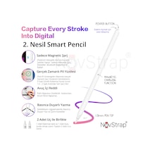 Novstrap Apple Uyumlu iPad  Pro 11 İnç 2/3/4 Nesil İle Dokunmatik Tablet Kalemi 2. Nesil Smart Pencil Stylus Manyetik Şarj Avuç İçi Reddi Beyaz