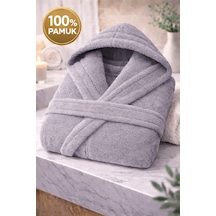 İqon %100 Pamuk Unisex Banyo Bornozu Düz Gri